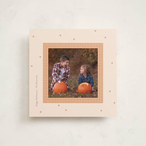 This is a buttercream halloween party invitations cards with standard by Angela Thompson called starry halloween printing on recycled smooth signature in standard