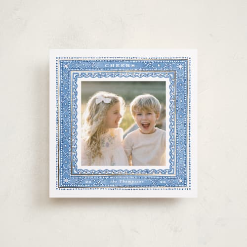 This is a frost foil pressed holiday cards with foil pressed by Anastasia Makarova called dots and snowflakes printing on recycled smooth signature in square