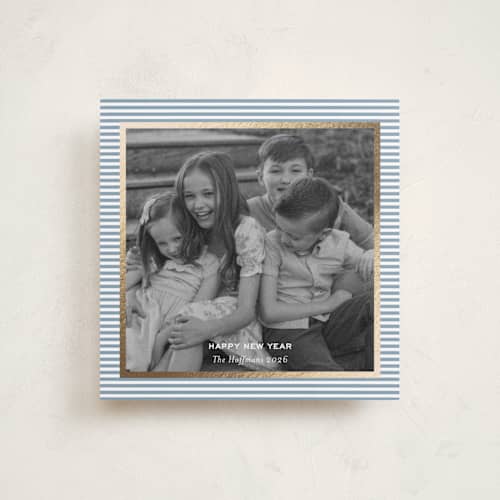 This is a pool foil pressed holiday cards with foil pressed by Annie Shapiro called spirit printing on recycled smooth signature in square