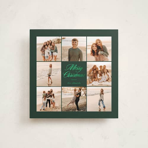 This is a pine foil pressed holiday cards with foil pressed by Angela Garrick called merry squares printing on recycled smooth signature in square