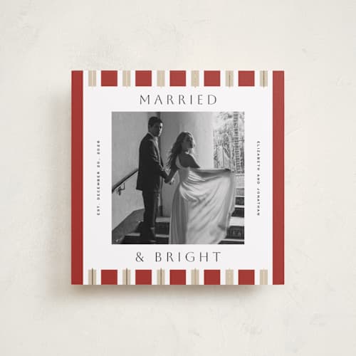 This is a santa suit foil pressed holiday cards with foil pressed by Yuliya Evseeva called holiday rhythm printing on recycled smooth signature in square
