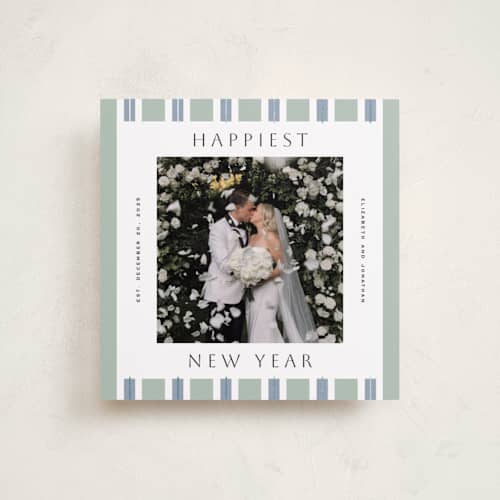 This is a wintermint foil pressed holiday cards with foil pressed by Yuliya Evseeva called holiday rhythm printing on recycled smooth signature in square