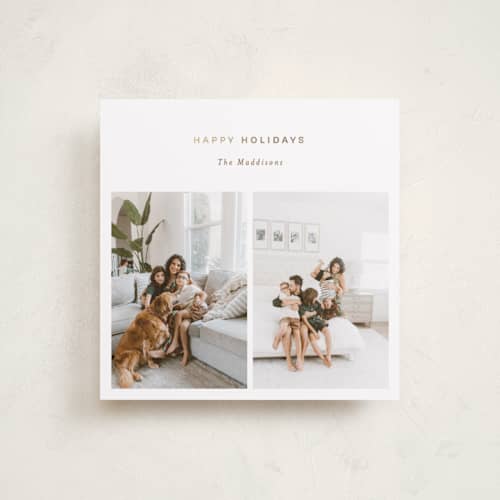 This is a almond foil pressed holiday cards with foil pressed by Bethan called minimal duo printing on recycled smooth signature in square