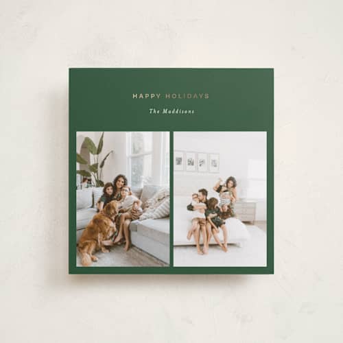 This is a evergreen foil pressed holiday cards with foil pressed by Bethan called minimal duo printing on recycled smooth signature in square