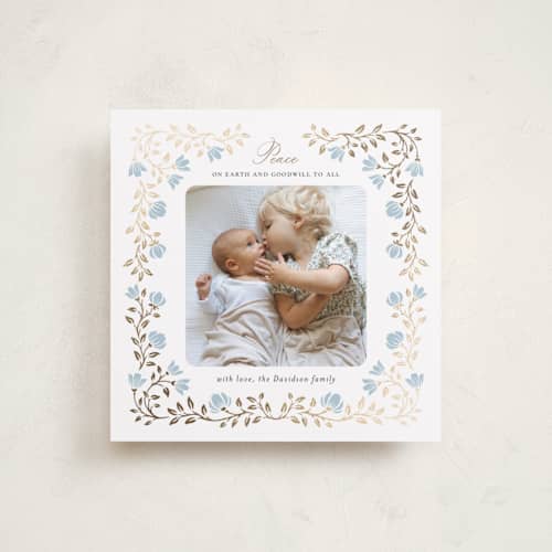 This is a bluebell foil pressed holiday cards with foil pressed by Anna Black called floral cascade printing on recycled smooth signature in square
