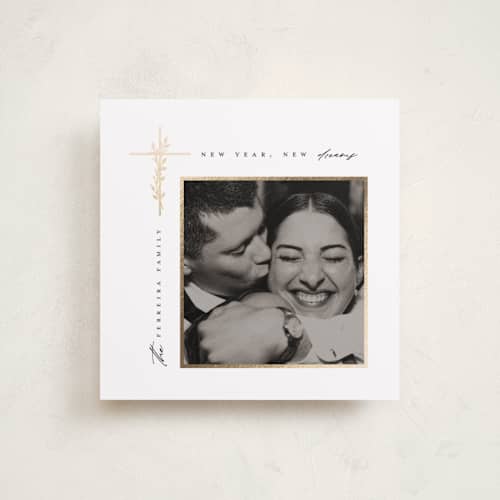 This is a winter foil pressed holiday cards with foil pressed by Ana de Sousa called framed in light printing on recycled smooth signature in square