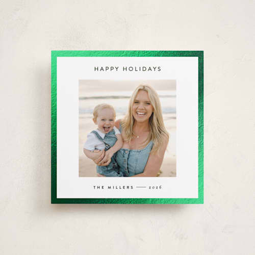 This is a spruce foil pressed holiday cards with foil pressed by JoAnn Jinks called square printing on recycled smooth signature in square