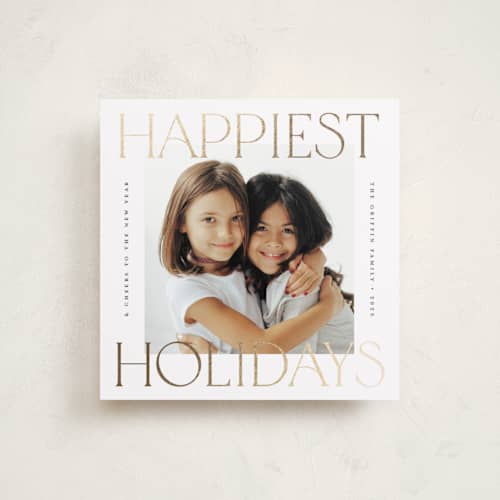 This is a snow foil pressed holiday cards with foil pressed by Pink House Press called equilateral printing on recycled smooth signature in square