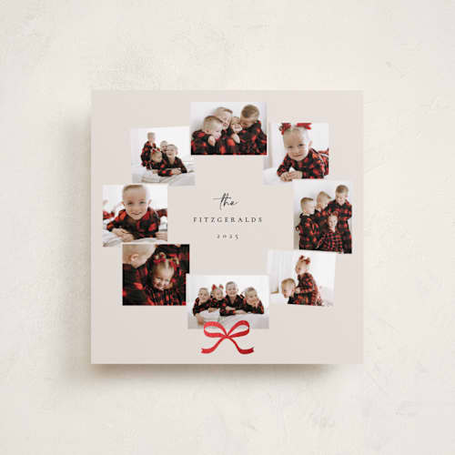 This is a eggnog foil pressed holiday cards with foil pressed by Adelyn T. called jolly wreath printing on recycled smooth signature in square