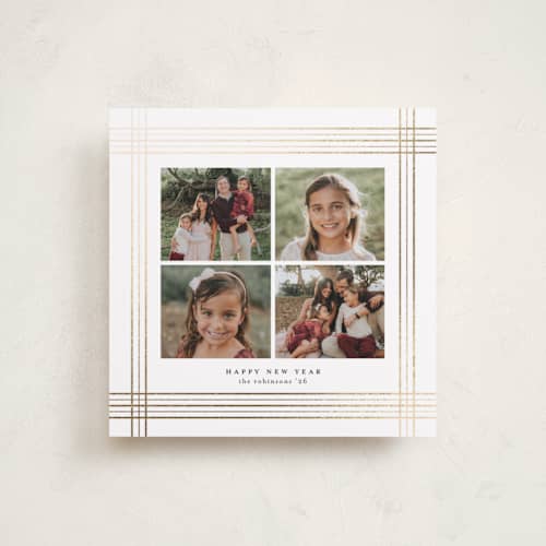 This is a ink foil pressed holiday cards with foil pressed by Blustery August called plaid frame printing on recycled smooth signature in square