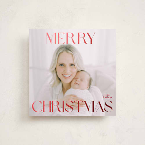 This is a poinsettia foil pressed holiday cards with foil pressed by Angela Thompson called merry squary printing on recycled smooth signature in square