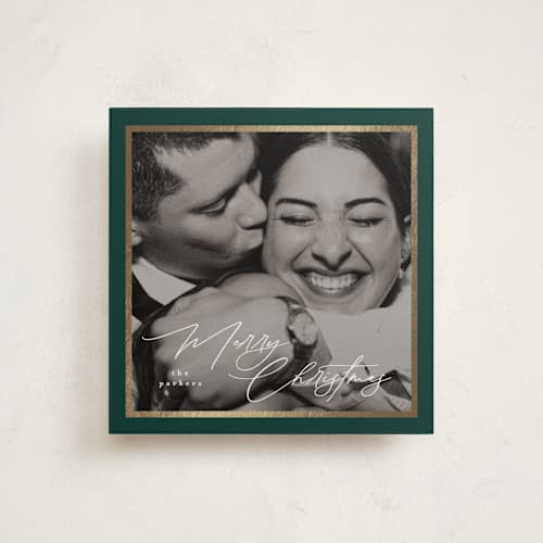 This is a forest foil pressed holiday cards with foil pressed by Tamara Hilje called holiday soneto printing on recycled smooth signature in square