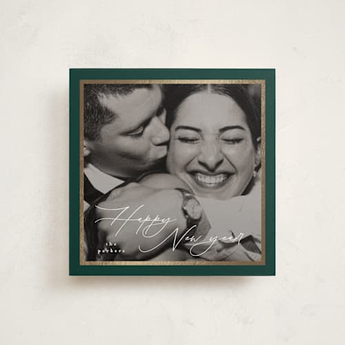 This is a forest foil pressed holiday cards with foil pressed by Tamara Hilje called holiday soneto printing on recycled smooth signature in square
