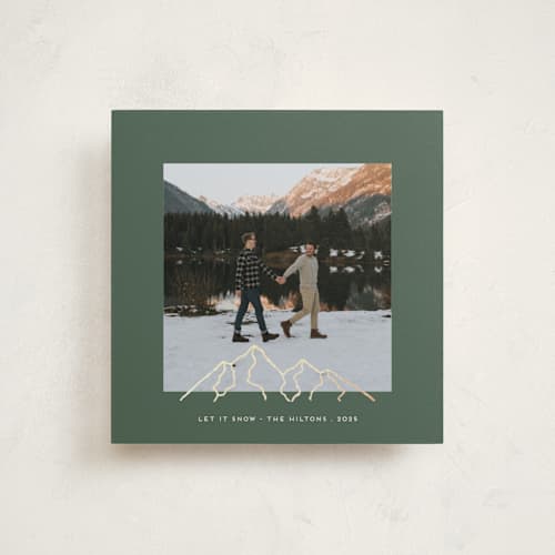 This is a spruce foil pressed holiday cards with foil pressed by Gwen Bedat called top of the mountain printing on recycled smooth signature in square