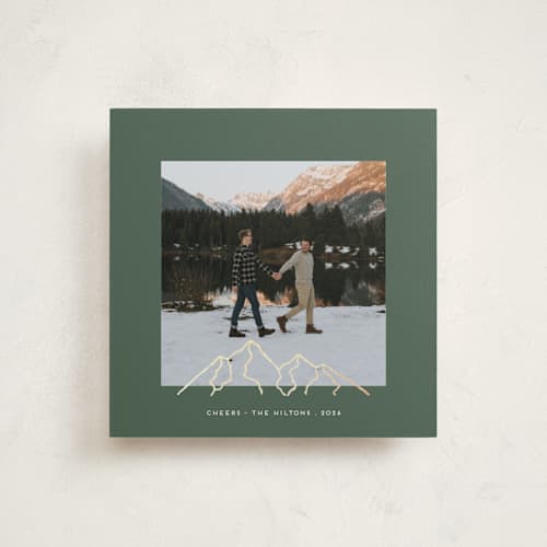 This is a spruce foil pressed holiday cards with foil pressed by Gwen Bedat called top of the mountain printing on recycled smooth signature in square