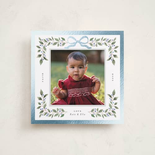 This is a winter foil pressed holiday cards with foil pressed by Itsy Belle Studio called ella printing on recycled smooth signature in square