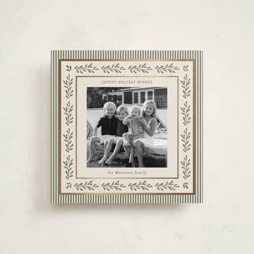 This is a sage foil pressed holiday cards with foil pressed by Angela Garrick called tennessee printing on recycled smooth signature in square