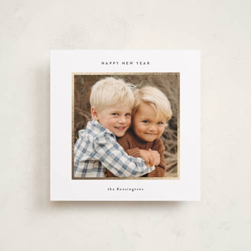 This is a vanilla foil pressed holiday cards with foil pressed by Lucrecia Caporale called minimal frame printing on recycled smooth signature in square
