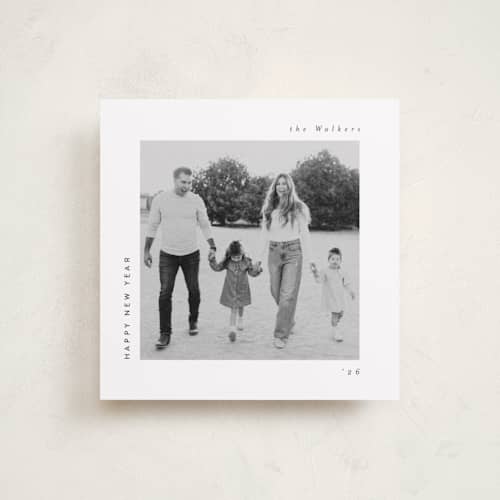 This is a charcoal holiday photo cards with standard by Lucrecia Caporale called merry & minimal style printing on recycled smooth signature in square