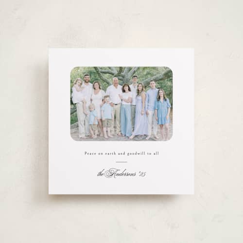 This is a snow holiday photo cards with standard by Playground Prints called the peaceful minimalist printing on recycled smooth signature in square