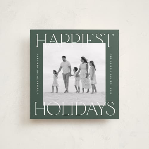 This is a fir holiday photo cards with standard by Pink House Press called equilateral printing on recycled smooth signature in square