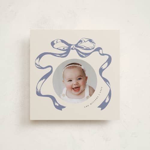 This is a wintermint holiday photo cards with standard by Teju Reval called big vintage bow printing on recycled smooth signature in square