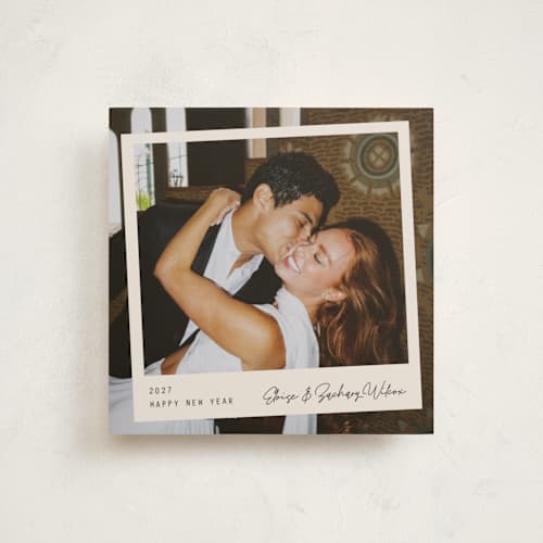 This is a linen holiday photo cards with standard by Cindy Reynolds called cheery pic printing on recycled smooth signature in square