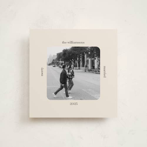 This is a ivory holiday photo cards with standard by Beth Vassalo called vintage square printing on recycled smooth signature in square
