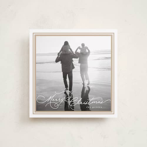 This is a snow holiday photo cards with standard by Tamara Hilje called goldie printing on recycled smooth signature in square