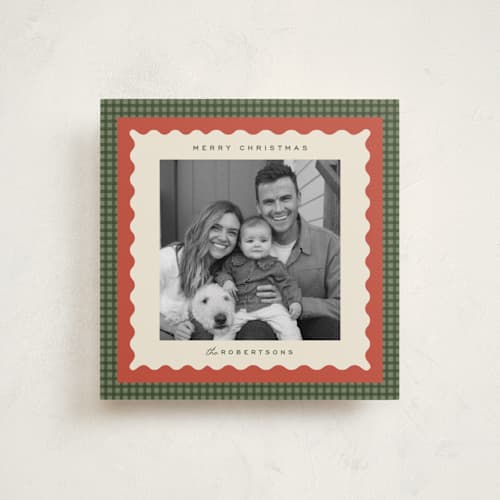 This is a forest holiday photo cards with standard by Ellen Schlegelmilch called gingham layers printing on recycled smooth signature in square