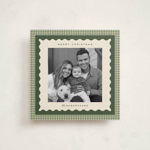 This is a garland holiday photo cards with standard by Ellen Schlegelmilch called gingham layers printing on recycled smooth signature in square