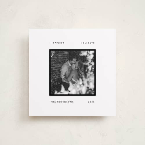 This is a charcoal holiday photo cards with standard by JoAnn Jinks called modern frame printing on recycled smooth signature in square