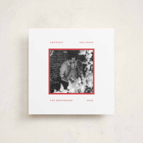 This is a berry holiday photo cards with standard by JoAnn Jinks called modern frame printing on recycled smooth signature in square