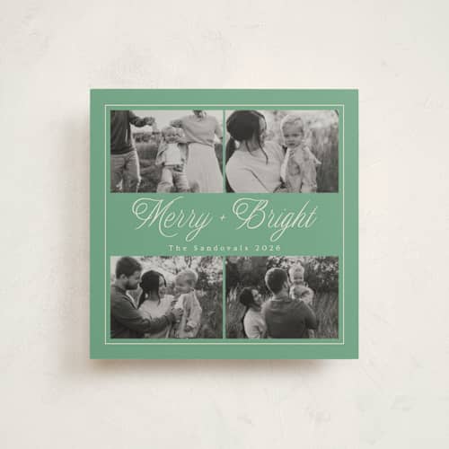 This is a mint holiday photo cards with standard by Ana Sharpe called merry & bright gallery printing on recycled smooth signature in square