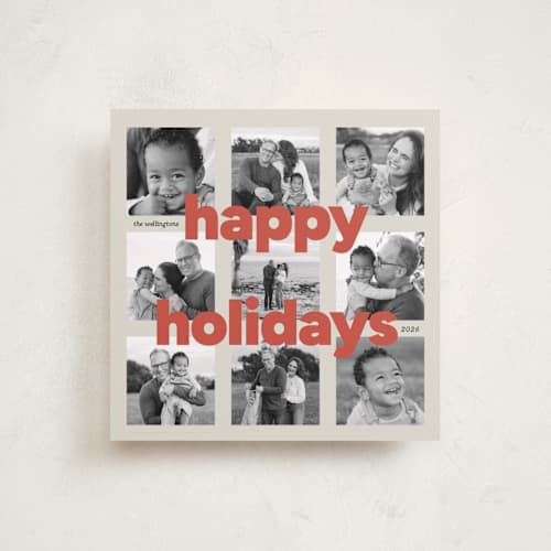 This is a persimmon holiday photo cards with standard by Carrie Moradi called bold grid printing on recycled smooth signature in square