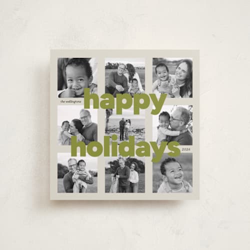 This is a matcha holiday photo cards with standard by Carrie Moradi called bold grid printing on recycled smooth signature in square