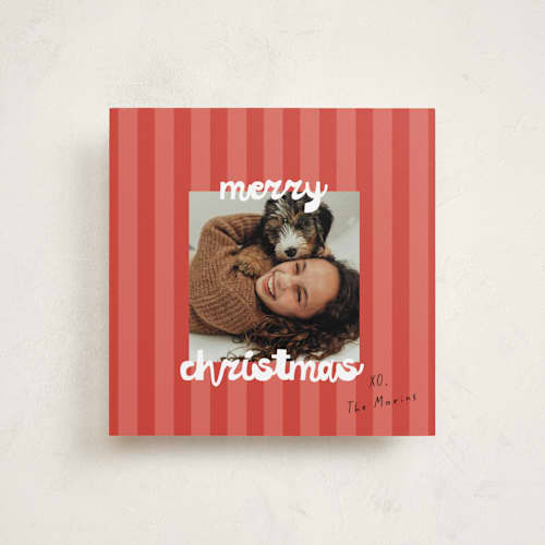 This is a cranberry holiday photo cards with standard by Christie Garcia called wags & wonder printing on recycled smooth signature in square