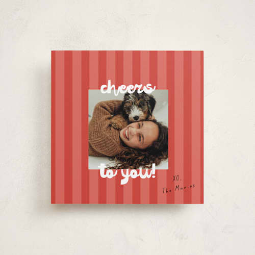 This is a cranberry holiday photo cards with standard by Christie Garcia called wags & wonder printing on recycled smooth signature in square