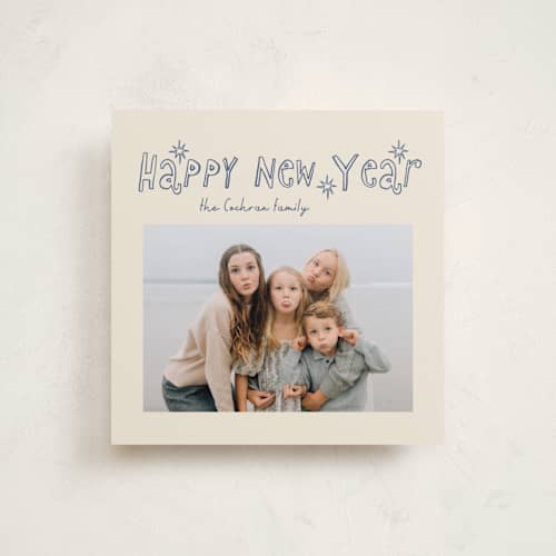 This is a blueberry holiday photo cards with standard by Angela Garrick called happy outlines printing on recycled smooth signature in square