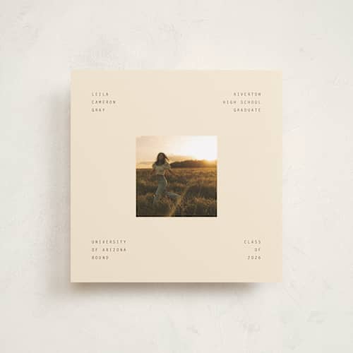 This is a cream graduation announcements with standard by Ellen Schlegelmilch called leila printing on recycled smooth signature in standard