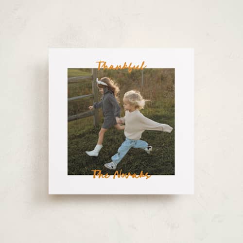 This is a tangerine thanksgiving cards invitations with standard by Jelena Vuletic called merribelle printing on recycled smooth signature in standard