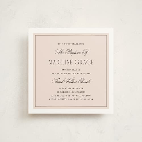 This is a blush baptism and christening announcements with foil pressed by Pixel and Hank called baptism printing on signature in standard