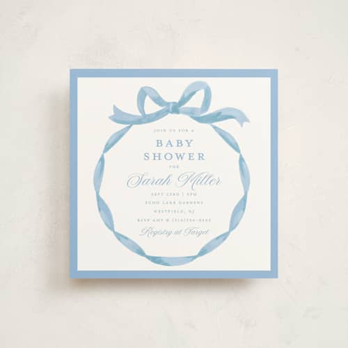 This is a sky baby shower invitations with standard by Teju Reval called painted bow printing on signature in standard