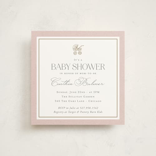 This is a rose baby shower invitations with standard by Lucrecia Caporale called the little heirloom printing on signature in standard