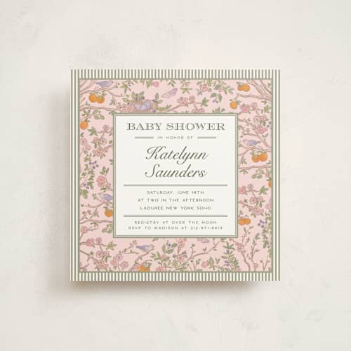This is a petal baby shower invitations with standard by Jenna Holcomb called bird and bough printing on signature in standard