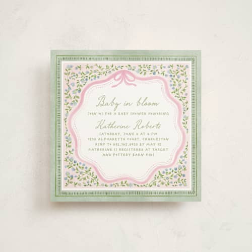 This is a garden glory baby shower invitations with standard by Creo Study called baby in bloom printing on signature in standard