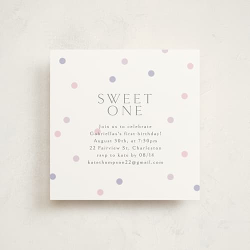 This is a mixed berry kids birthday invitations with standard by Angela Thompson called sweet polka dots printing on signature in standard