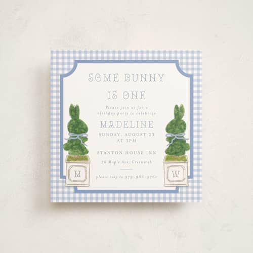 This is a periwinkle kids birthday invitations with standard by Jenna Holcomb called topiary printing on signature in standard