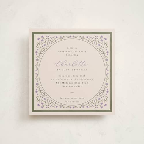 This is a lavender debutante party invitations with standard by Adelyn T. called garden printing on signature in standard