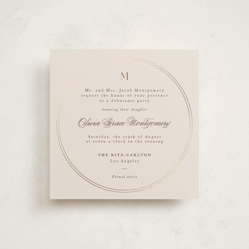 This is a chardonnay debutante party invitations with foil pressed by Adelyn T. called twin circle printing on signature in standard
